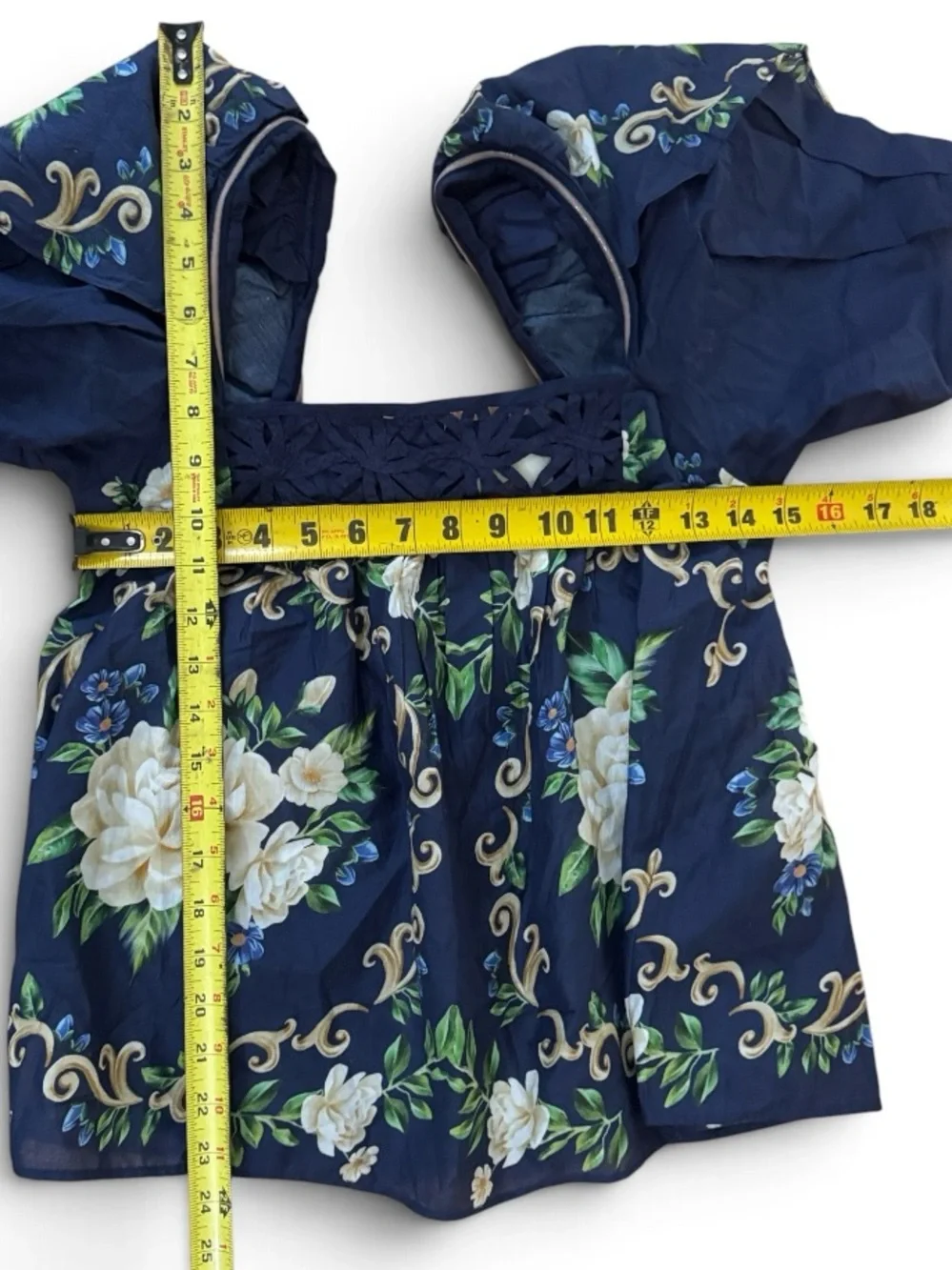 Farm Rio FLOWER TAPESTRY BLUE FLOWERED YOKE BLOUSE Size XSmall